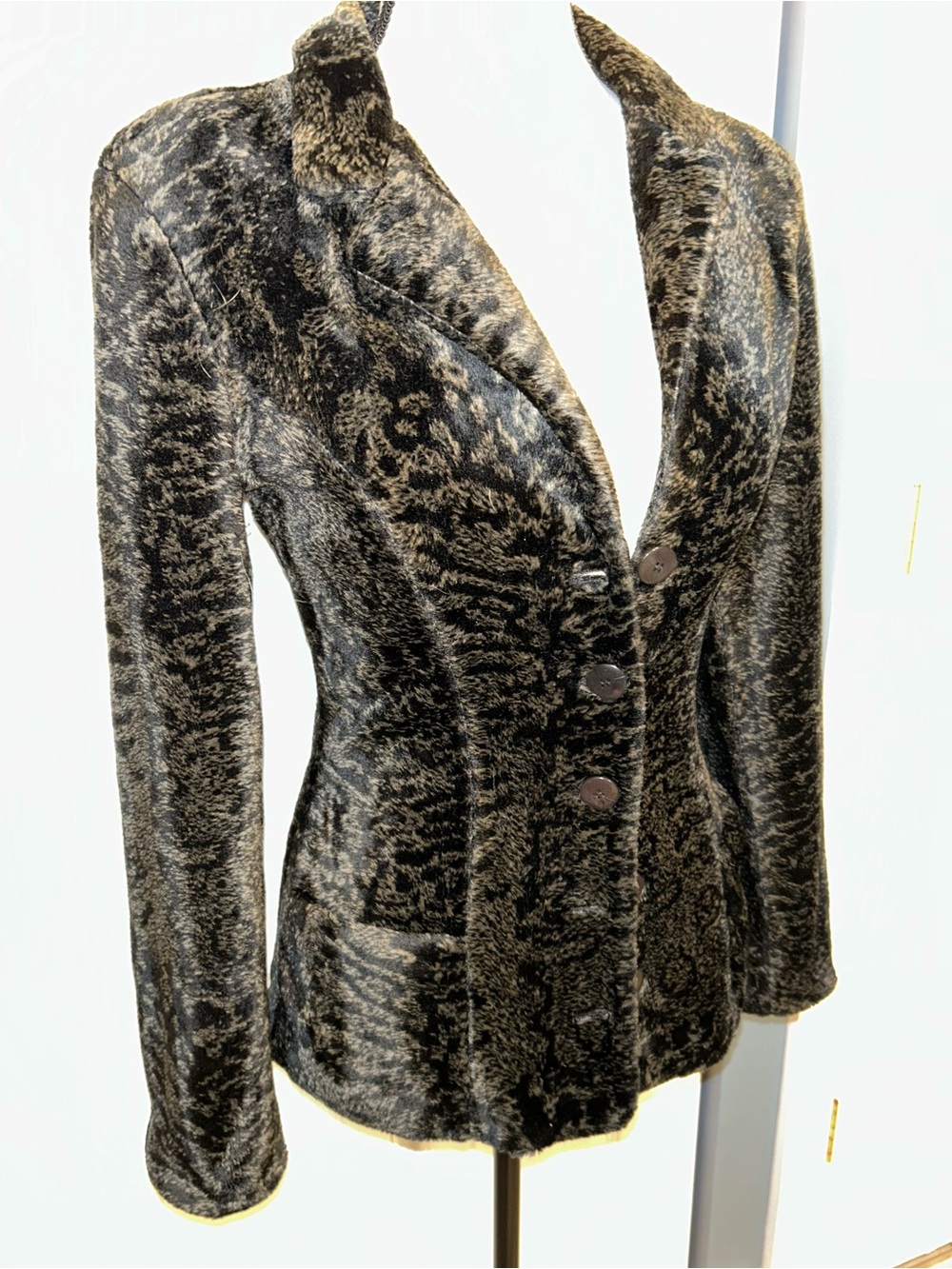 Vintage Betsey Johnson Y2K Black Label Animal Print Faux Fur Jacket sz Medium